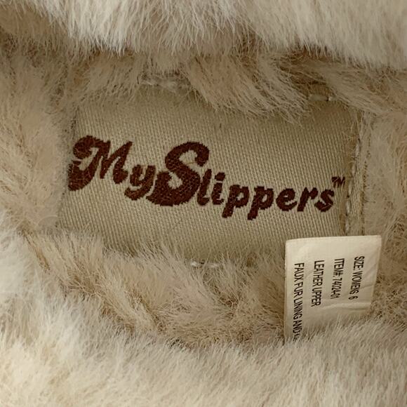 My Slippers Brown Leather Suede Faux Fur Lined Slip On Hard Sole Women's 6 - Picture 5 of 10
